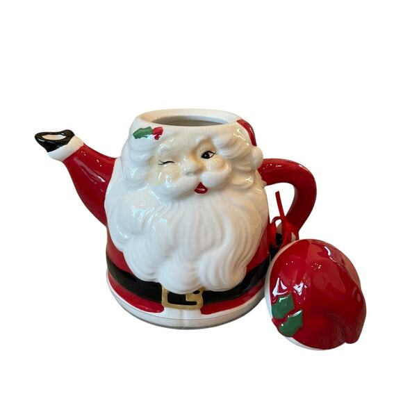 Lang Christmas Tea For One Winking Santa Teapot With Lid 12oz Cup New - Picture 10 of 16